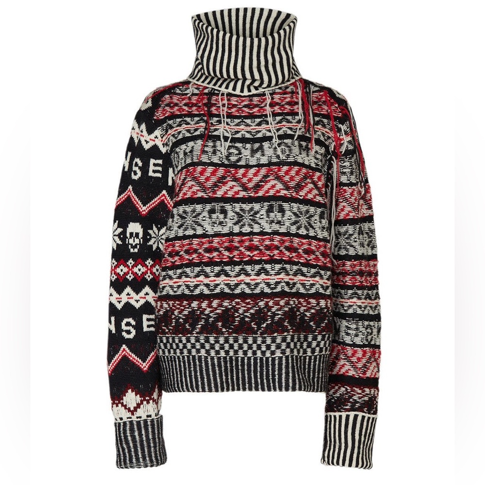MONSE Black and Red Graphic Turtleneck Sweater